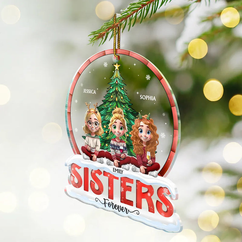 Gift For Bestie,Gift For Sisters,Love,Christmas - Christmas Tree Besties Sisters Forever - Personalized Custom Shaped Acrylic Ornament