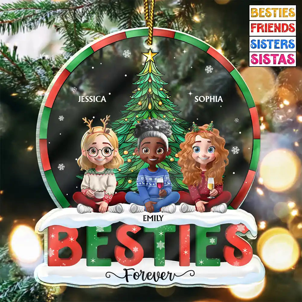Christmas Tree Besties Sisters Forever - Personalized Custom Shaped Acrylic Ornament