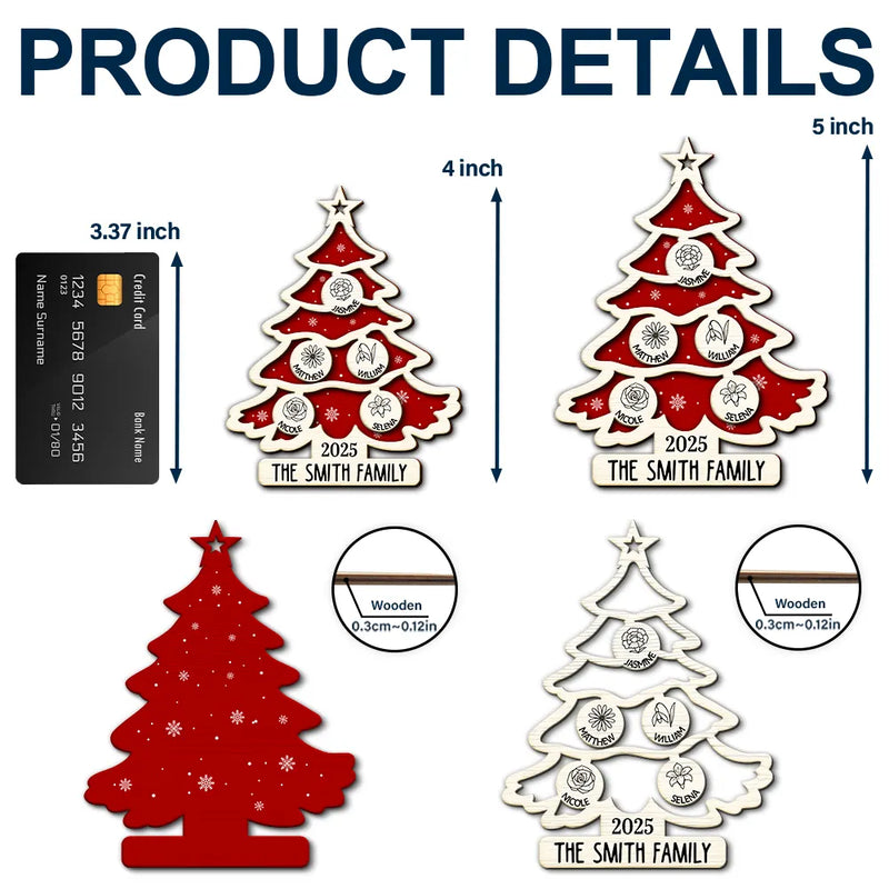 Gift For Couples,Gift For Husband,Gift For Wife,Parents,Gift For Mother,Gift For Father,Family,Gift For Sibling,Gift For Sisters,Gift For Brothers,Gift For Grandpa,Gift For Grandma,Gift For Grandparents,Christmas,Love - Christmas Tree Birth Flower Family - Personalized 2-Layered Wooden Ornament