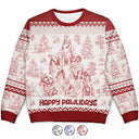 Happy,Dog Lovers,Pet Lovers,Cat Lovers,Christmas - Christmas Tree Dog Cat Toile - Personalized Unisex Ugly Sweater