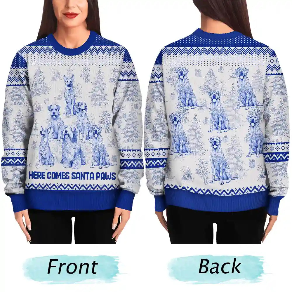 Happy,Dog Lovers,Pet Lovers,Cat Lovers,Christmas - Christmas Tree Dog Cat Toile - Personalized Unisex Ugly Sweater