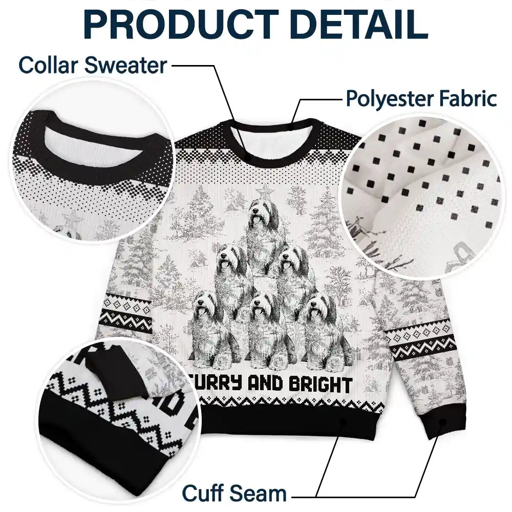 Happy,Dog Lovers,Pet Lovers,Cat Lovers,Christmas - Christmas Tree Dog Cat Toile - Personalized Unisex Ugly Sweater