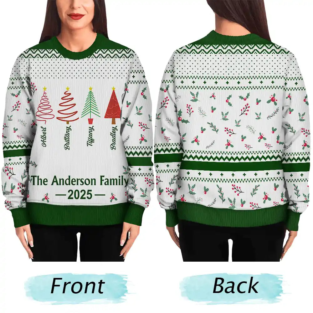 Family,Happy,Christmas - Christmas Tree Family - Personalized Unisex Ugly Sweater