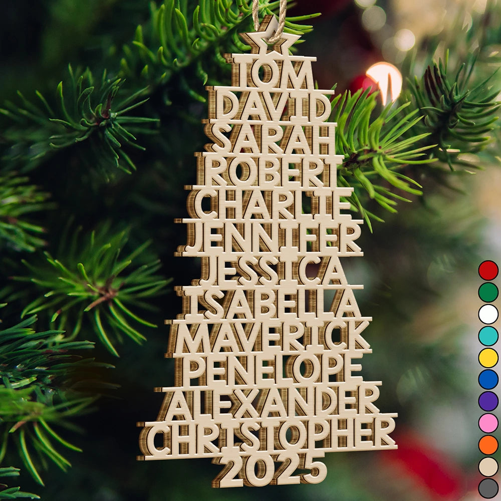 Christmas,Top Market - Christmas Tree Family Bestie Coworker Custom Name Up To 17 Names - Personalized Custom Shaped Wooden Ornament