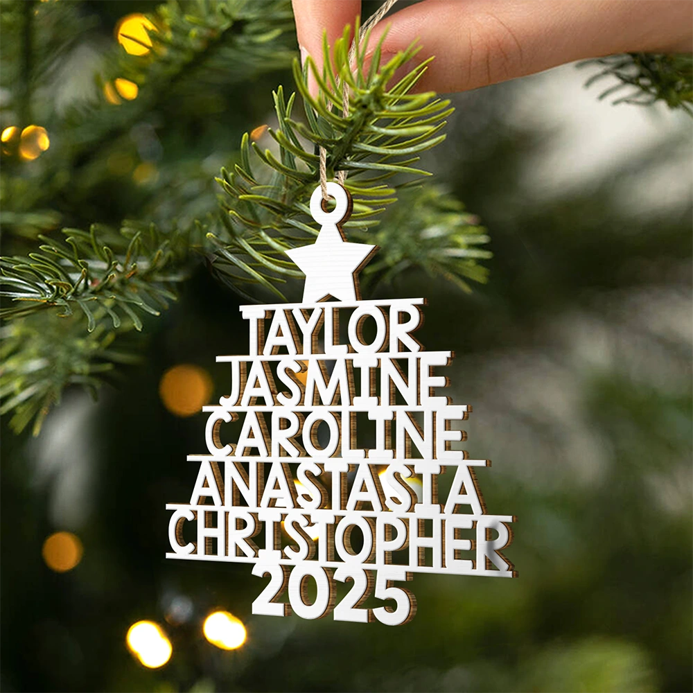 Christmas Tree Family Bestie Coworker Custom Name - Gift For Family, Coworker, Besties - Personalized Wooden Cutout Ornament