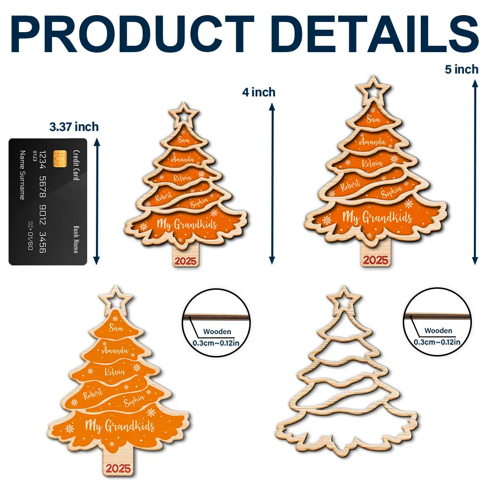 Sapin de Noël personnalisé avec noms de famille (version 3) - Décoration en bois à 2 couches 