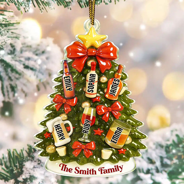 Family,Happy,Christmas,Gift For Bestie - Christmas Tree Hanging Chilling - Personalized Custom Shaped Acrylic Ornament