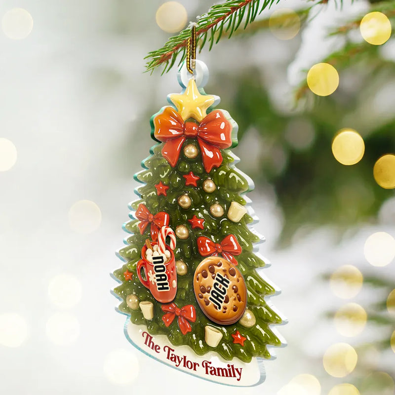 Family,Happy,Christmas,Gift For Bestie - Christmas Tree Hanging Chilling - Personalized Custom Shaped Acrylic Ornament