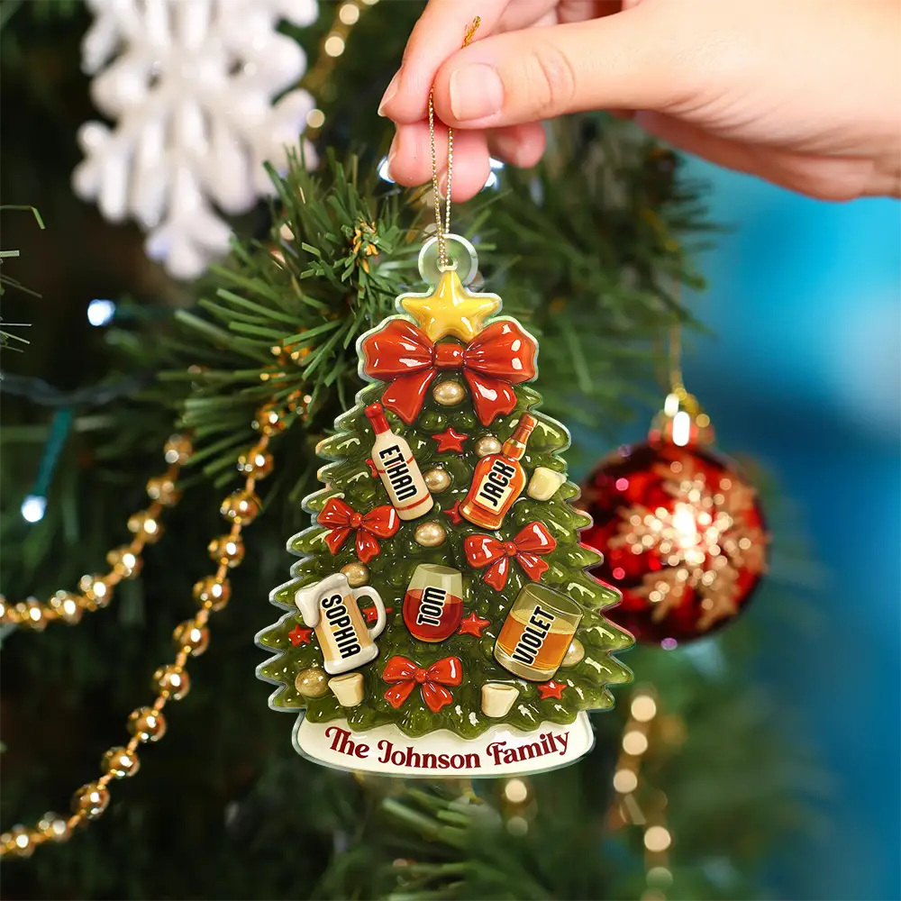 Family,Happy,Christmas,Gift For Bestie - Christmas Tree Hanging Chilling - Personalized Custom Shaped Acrylic Ornament