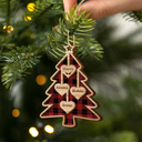Christmas,Happy,Family - Christmas Tree Hearts With Names - Personalized 2-Layered Wooden Ornament