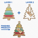 Christmas,Happy,Family - Christmas Tree Hearts With Names - Personalized 2-Layered Wooden Ornament