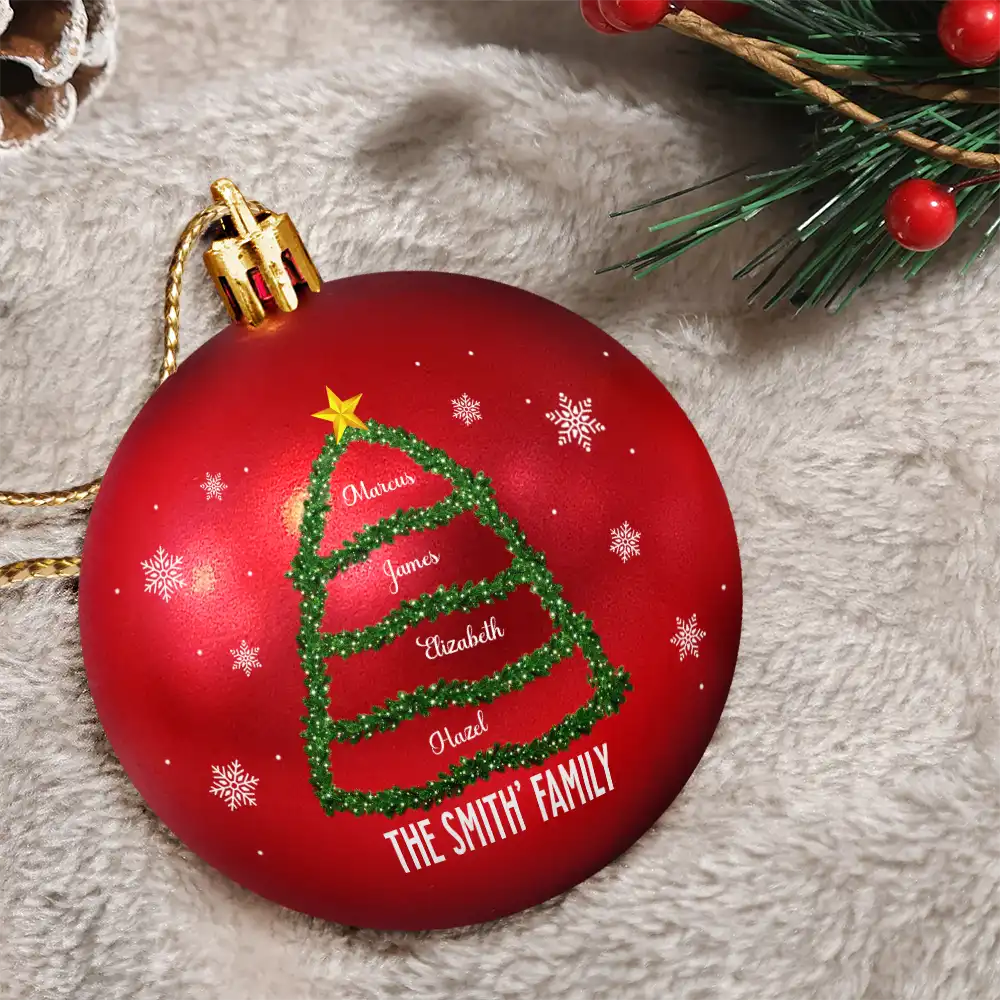 Christmas,Happy,Family - Christmas Tree With Names - Personalized Ball Ornament