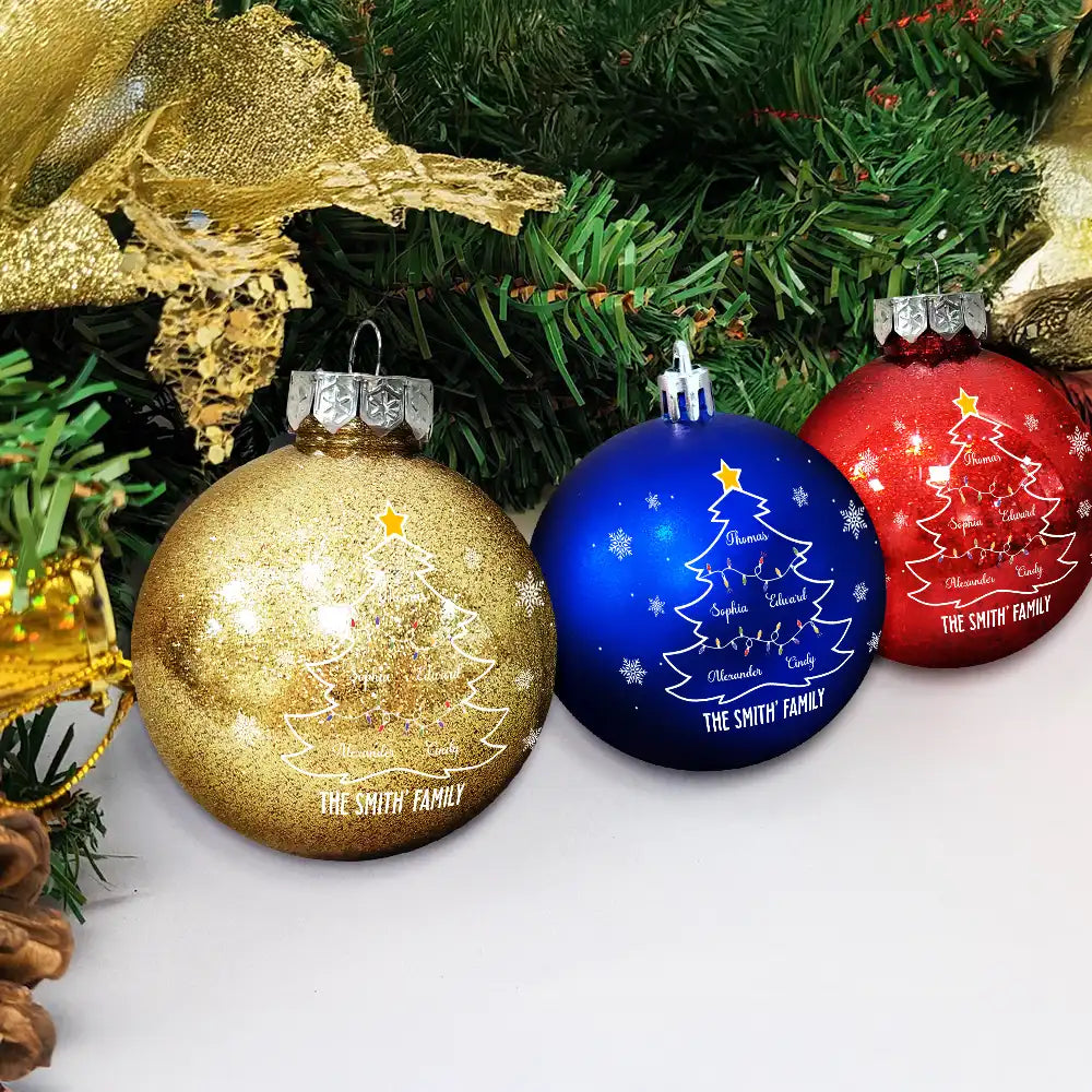Christmas,Happy,Family - Christmas Tree With Names - Personalized Ball Ornament
