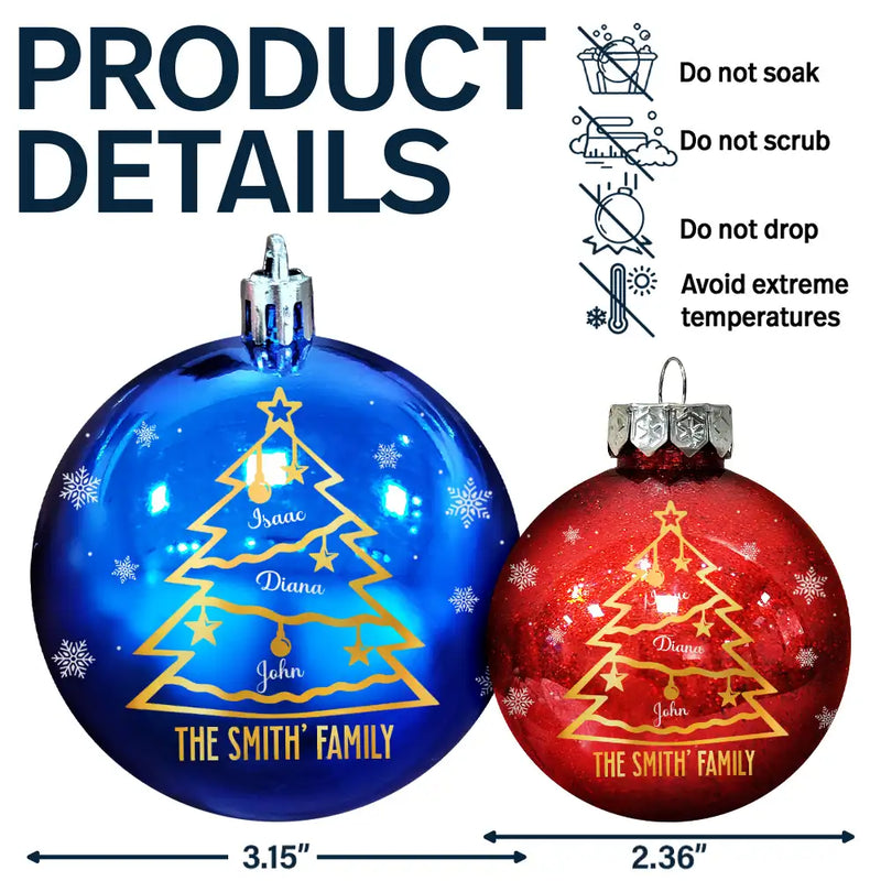 Christmas,Happy,Family - Christmas Tree With Names - Personalized Ball Ornament
