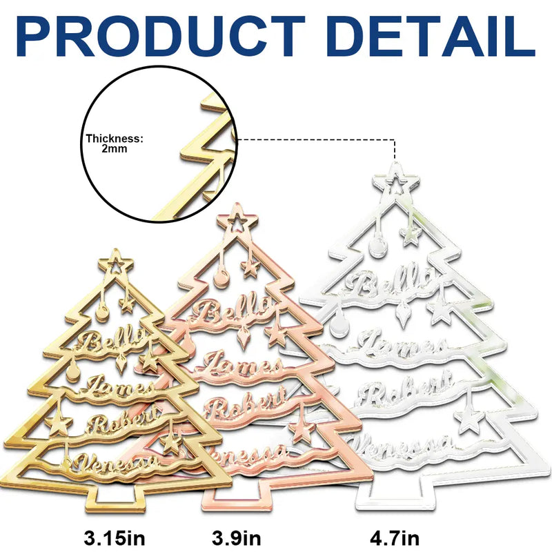 Christmas, Happy, Family - Christmas Tree With Names - Personalized DIY Mirror Acrylic Ornament