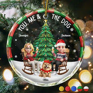 Gift For Couples,Gift For Husband,Gift For Wife,Gift For Boyfriend,Gift For Girlfriend,Pet Lovers,Pet Couple,Dog Lovers,Dog Couple,Love,Christmas - Christmas Tree You Me And The Dog - Personalized Circle Glass Ornament