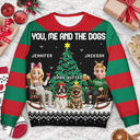 Gift For Couples,Gift For Husband,Gift For Wife,Gift For Boyfriend,Gift For Girlfriend,Cat Lovers,Cat Couple,Pet Lovers,Pet Couple,Christmas,Love - Christmas Tree You Me And The Dog Cat - Personalized Unisex Ugly Sweater