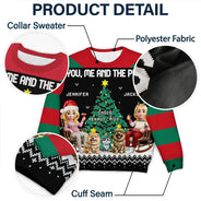 Gift For Couples,Gift For Husband,Gift For Wife,Gift For Boyfriend,Gift For Girlfriend,Cat Lovers,Cat Couple,Pet Lovers,Pet Couple,Christmas,Love - Christmas Tree You Me And The Dog Cat - Personalized Unisex Ugly Sweater