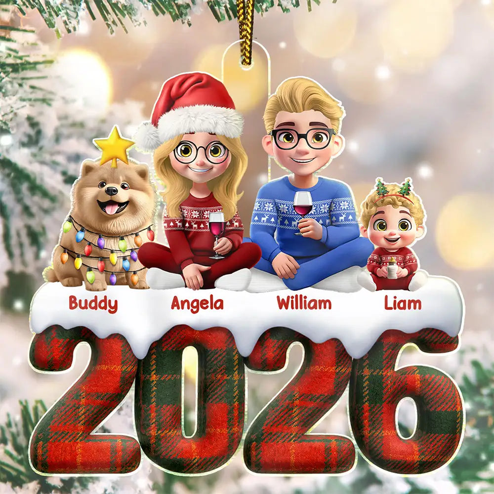 Christmas Upholstery Tartan Plaid Pattern Family - Personalized Custom Shaped Acrylic Ornament