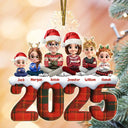 Family,Happy,Christmas - Christmas Upholstery Tartan Plaid Pattern Family 3D Effect - Personalized Custom Shaped Acrylic Ornament