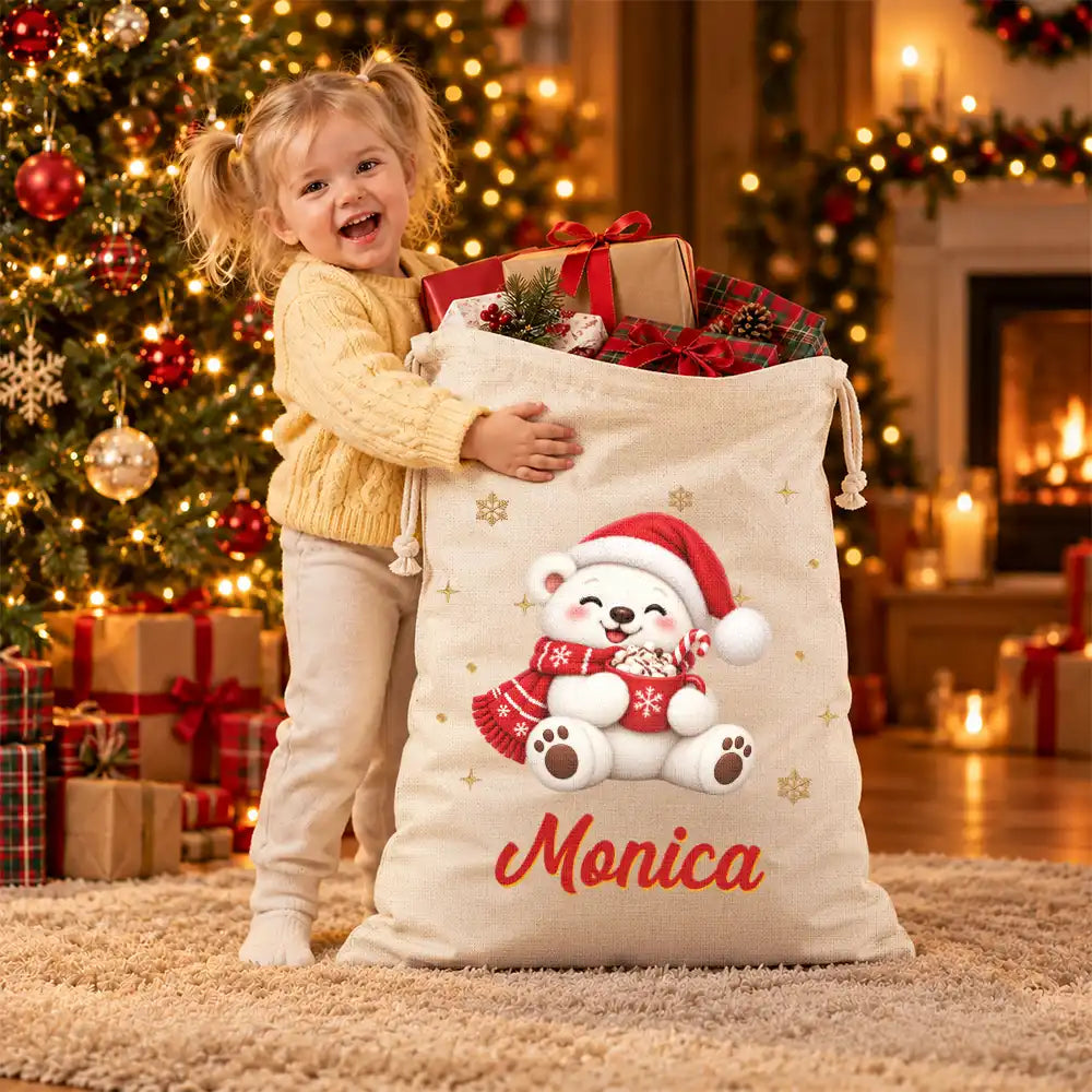 Christmas, Gift For Kids, Icon, Playful, Top Market - Christmas Gift For Kids - Personalized Name & Character Santa Reindeer Penguin Gnome Favor Bag
