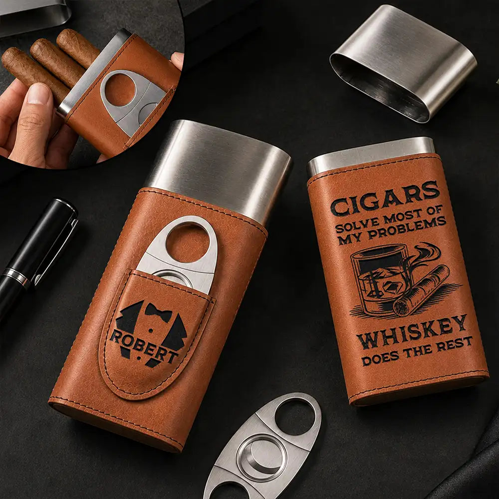 Humorous,Gift For Men,Gift For Yourself,Icon - Cigars Solve Most Of My Problems - Personalized Cigar Case