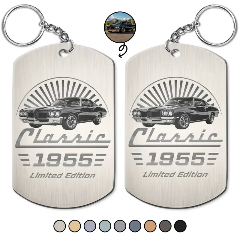 Gift For Father,Proud,Custom Text - Custom Photo Classic Car Limited Edition - Personalized Aluminum Keychain