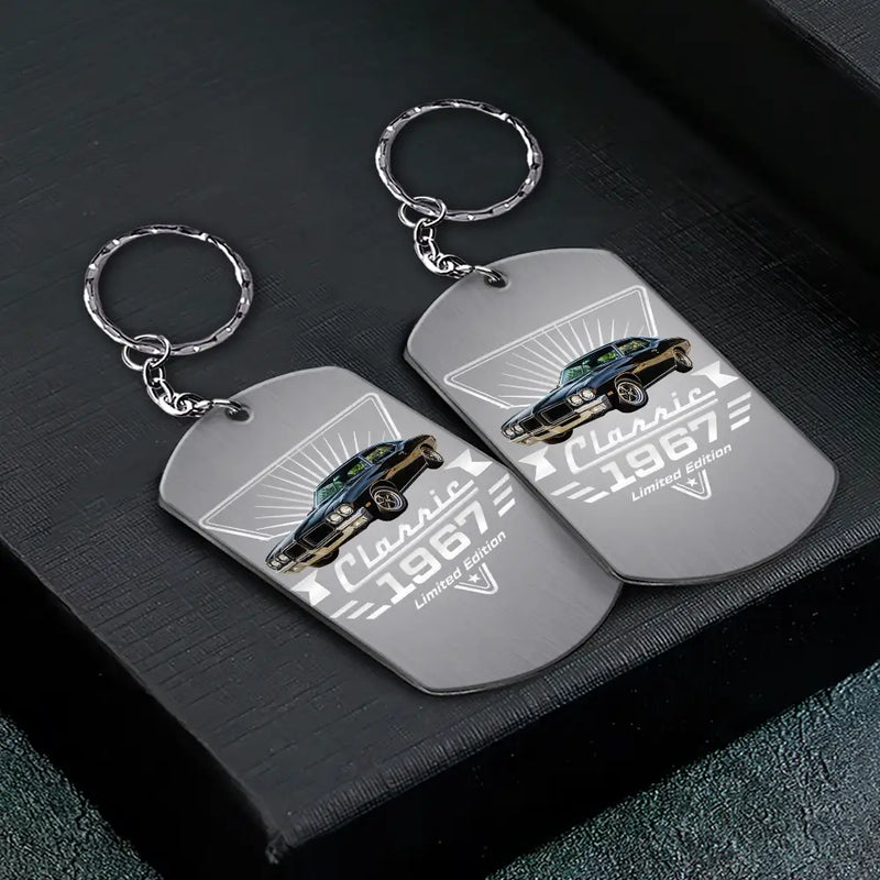 Gift For Father,Proud,Custom Text - Custom Photo Classic Car Limited Edition - Personalized Aluminum Keychain