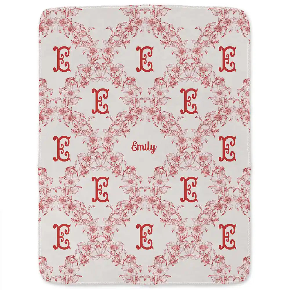 Christmas, Gift For Yourself - Classic Toile Floral Monogram - Personalized Fleece Blanket, Sherpa Blanket