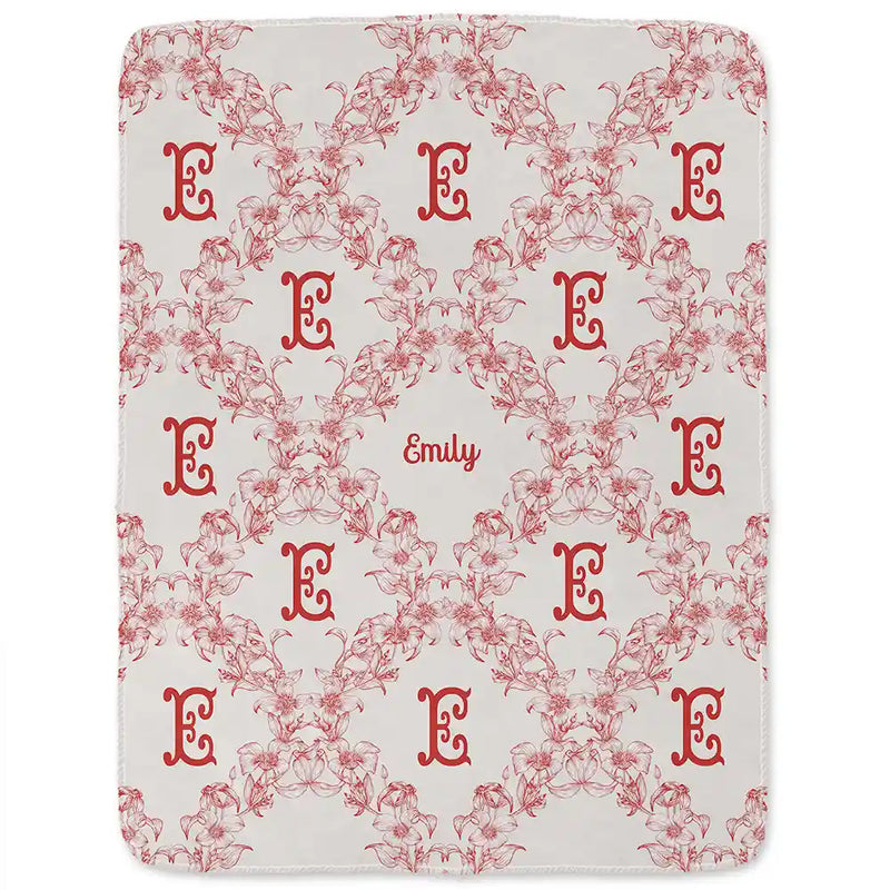 Christmas, Gift For Yourself - Classic Toile Floral Monogram - Personalized Fleece Blanket, Sherpa Blanket