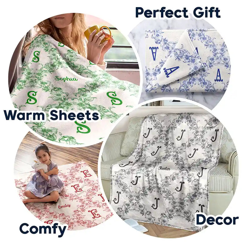 Christmas, Gift For Yourself - Classic Toile Floral Monogram - Personalized Fleece Blanket, Sherpa Blanket