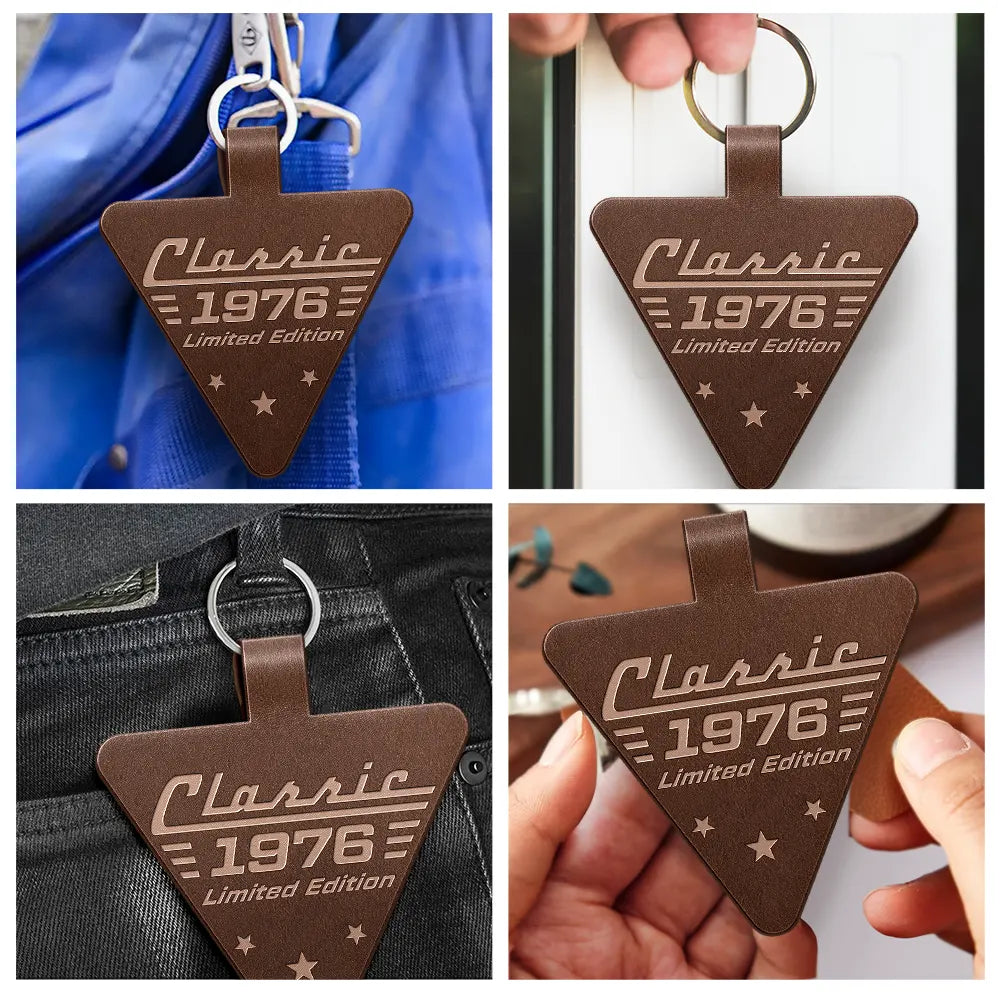 Gift For Father, Proud, Custom Text - Classic Year Limited Edition - Personalized Custom Shaped Leather Keychain