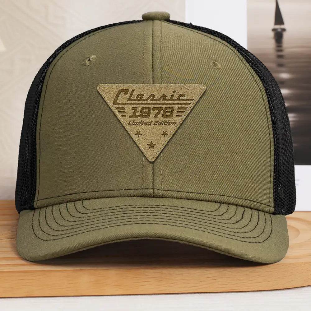 Gift For Father,Proud,Custom Text - Classic Year Limited Edition - Personalized Leather Patch Hat