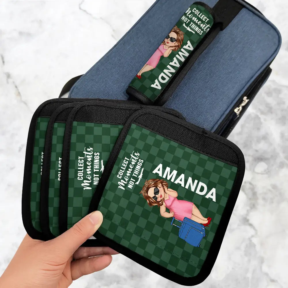 Travel, Happy, Gift For Yourself, Summer - Collect Moments Not Things - Personalized Luggage Handle Wrap