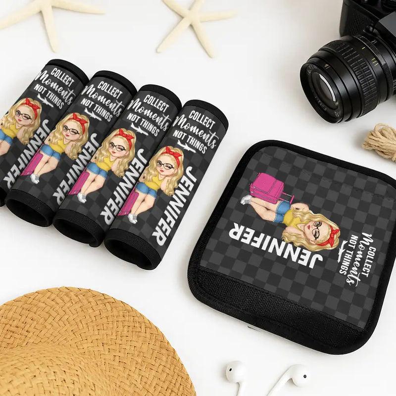 Travel, Happy, Gift For Yourself, Summer - Collect Moments Not Things - Personalized Luggage Handle Wrap