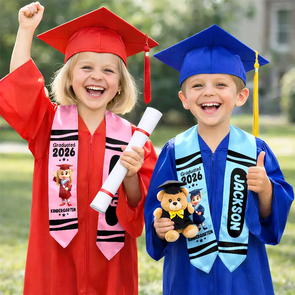 Happy,Graduation,Gift For Kids,Gift For Grandkids - Colorful Crayons Pre-K Kindergarten Graduation - Personalized Kid Graduation Stole