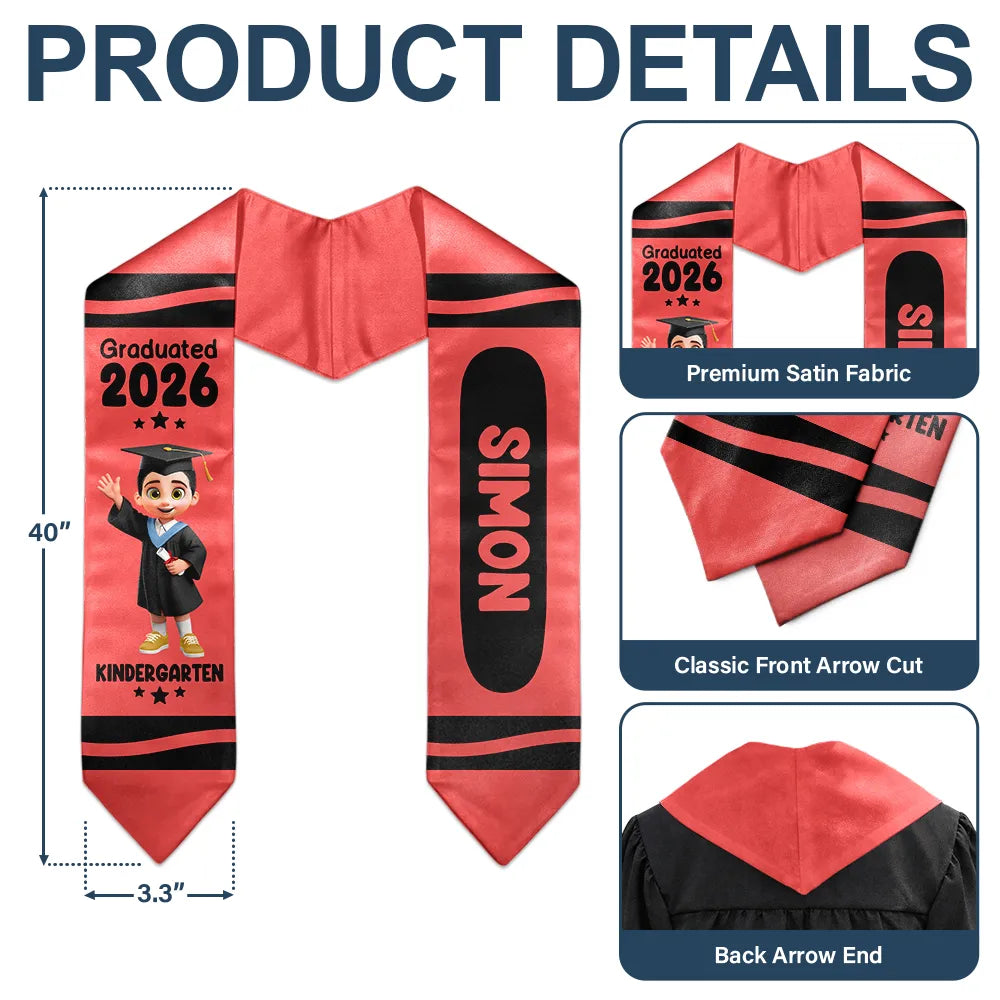 Happy,Graduation,Gift For Kids,Gift For Grandkids - Colorful Crayons Pre-K Kindergarten Graduation - Personalized Kid Graduation Stole