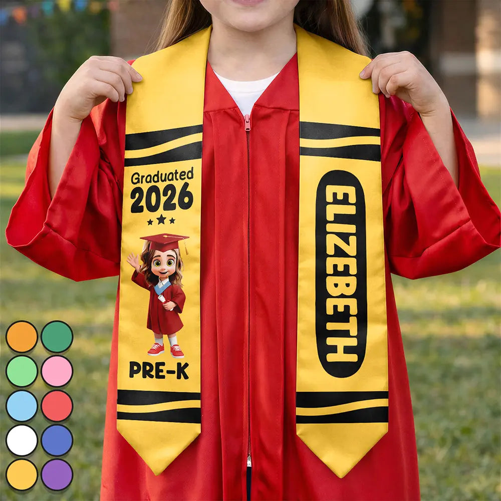 Happy,Graduation,Gift For Kids,Gift For Grandkids - Colorful Crayons Pre-K Kindergarten Graduation - Personalized Kid Graduation Stole