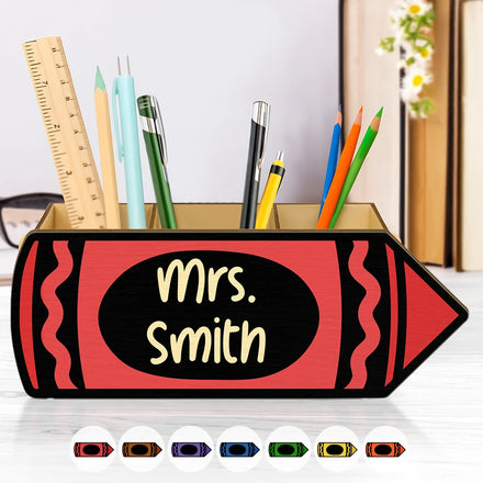 Colorful Crayons With Name - Personalized Wooden Pen Pencil Holder