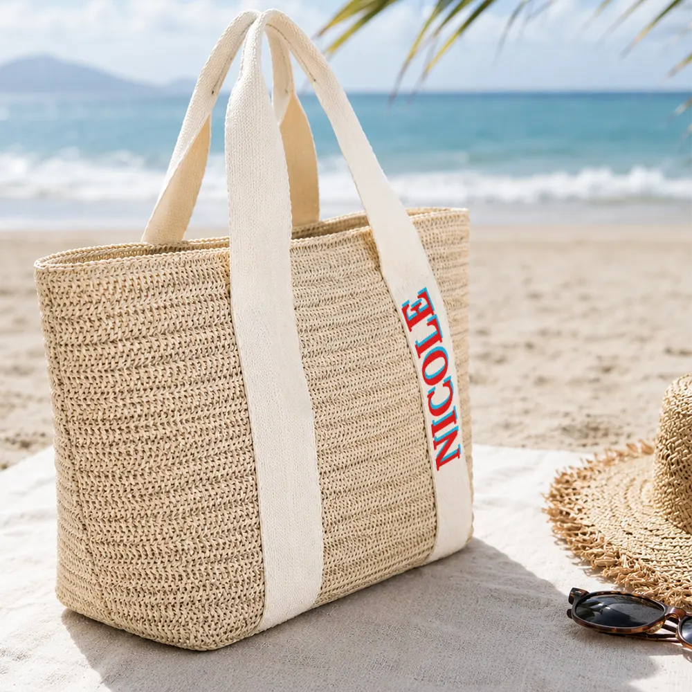 Adorable, Gift For Yourself, Summer, Gift For Women, Text Shadow - Colorful Name In Style - Personalized Straw Beach Bag