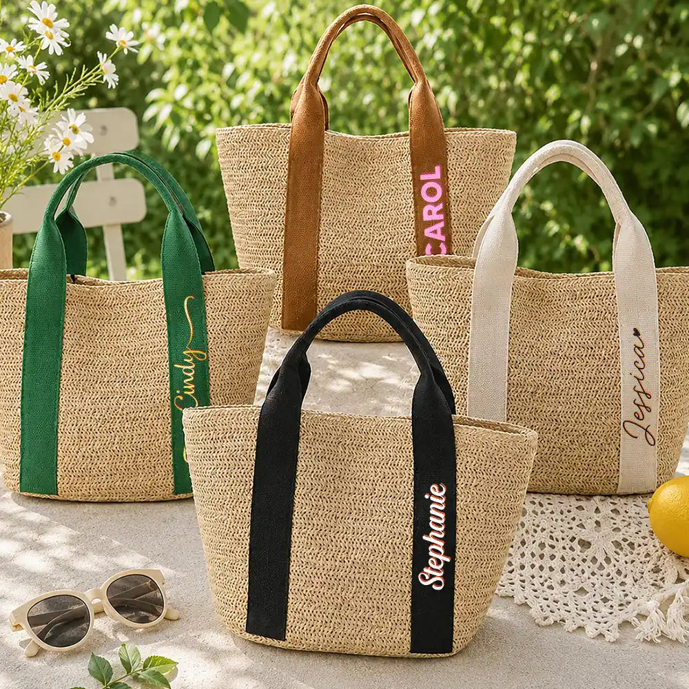 Adorable, Gift For Yourself, Summer, Gift For Women, Text Shadow - Colorful Name In Style - Personalized Straw Beach Bag