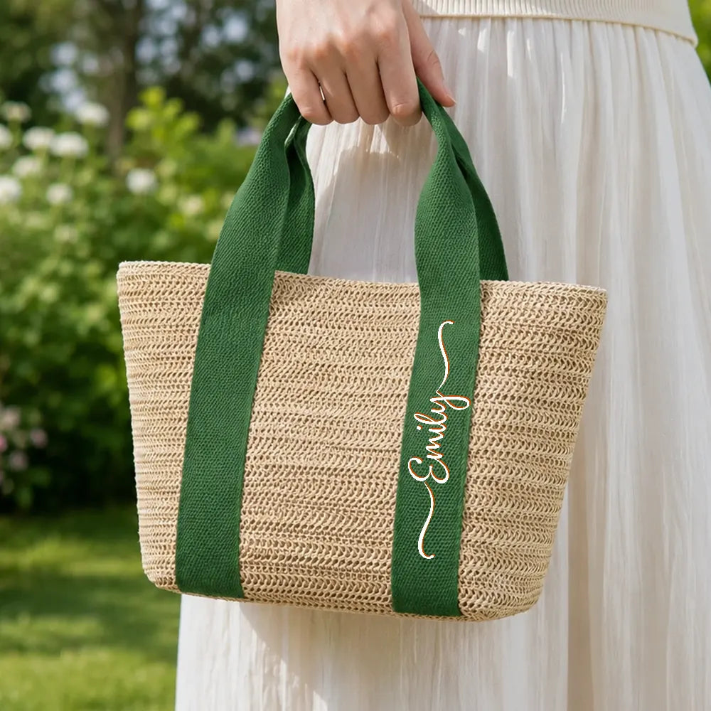 Adorable, Gift For Yourself, Summer, Gift For Women, Text Shadow - Colorful Name In Style - Personalized Straw Beach Bag