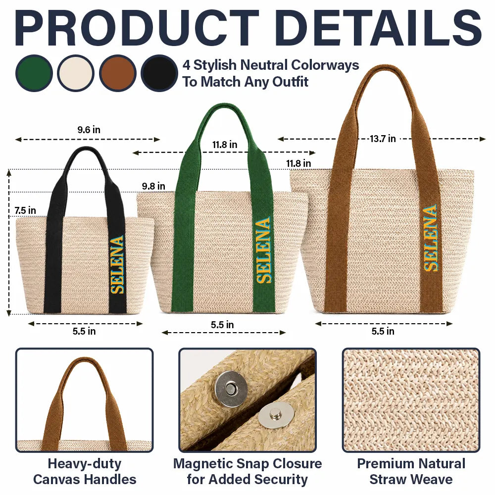 Adorable, Gift For Yourself, Summer, Gift For Women, Text Shadow - Colorful Name In Style - Personalized Straw Beach Bag
