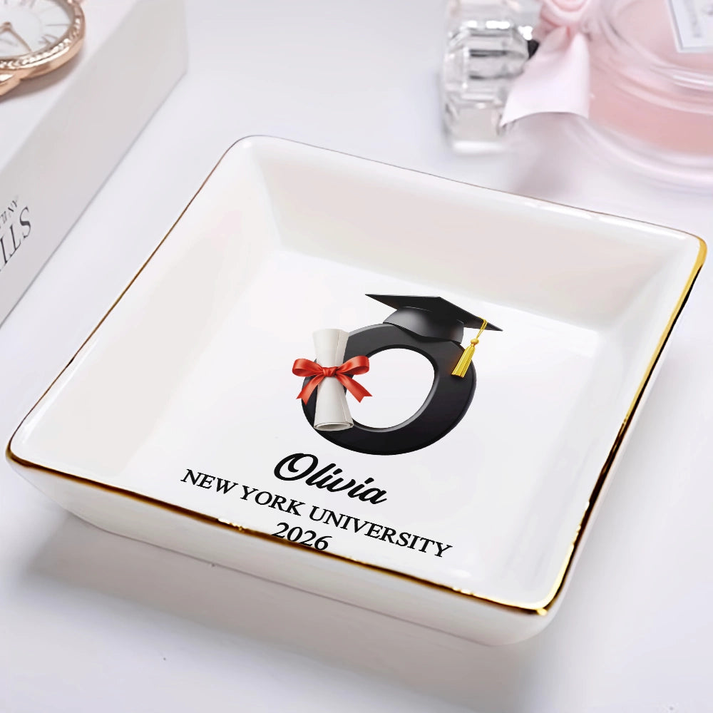 Gift For Girlfriend,Gift For Women,Gift For Sisters,Gift For Bestie,Graduation,Happy,Icon - Congrats Grad Alphabet - Personalized Ring Dish