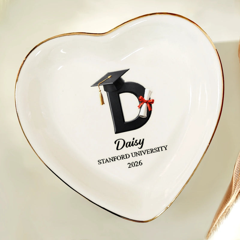 Gift For Girlfriend,Gift For Women,Gift For Sisters,Gift For Bestie,Graduation,Happy,Icon - Congrats Grad Alphabet - Personalized Ring Dish
