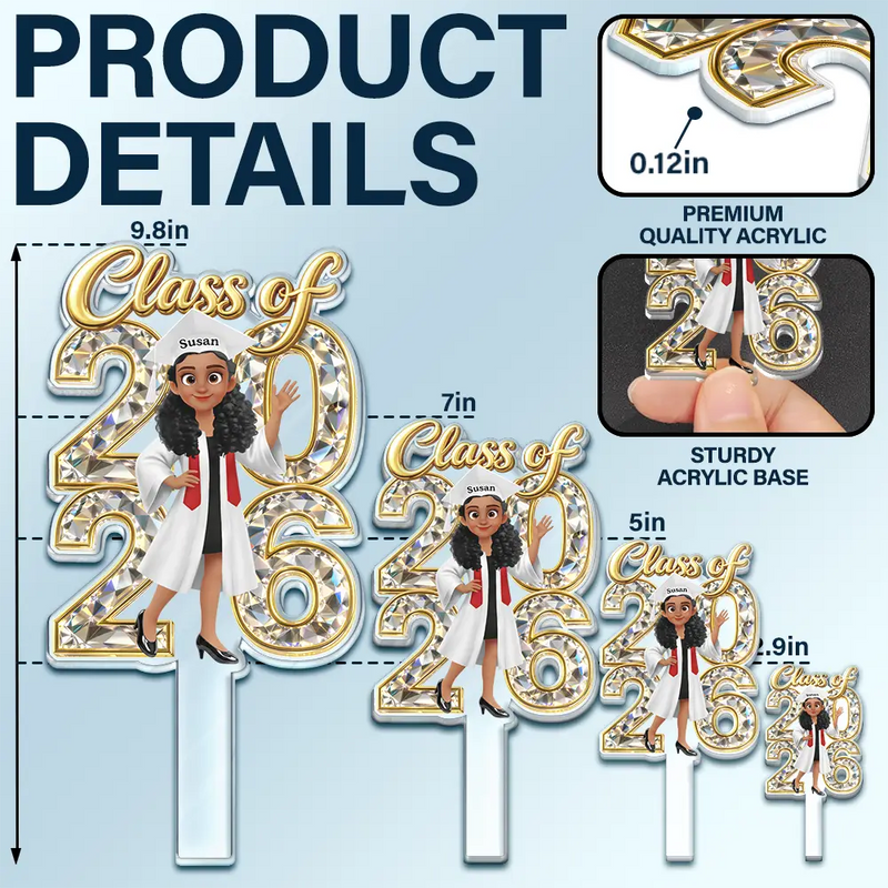 Graduation,Happy,Dad - Daughters (Adult),Gift For Daughter,Mom - Daughters (Adult),Dad - Sons,Gift For Son,Mom - Sons - Congrats Grad Woman Man Crystal Effect - Personalized Acrylic Cake Topper