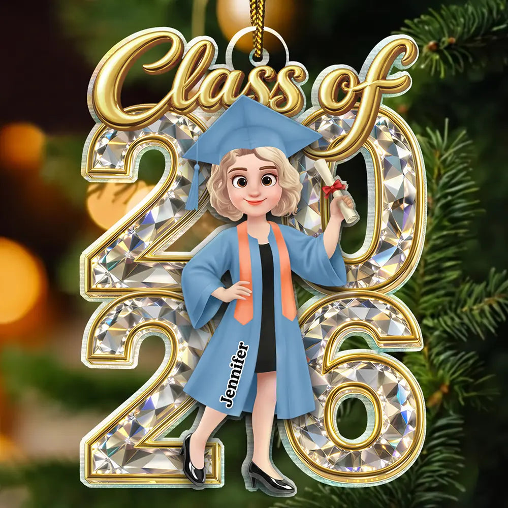Congrats Grad Woman Man Crystal Effect For Daughter Son - Personalized Custom Shaped Acrylic Ornament