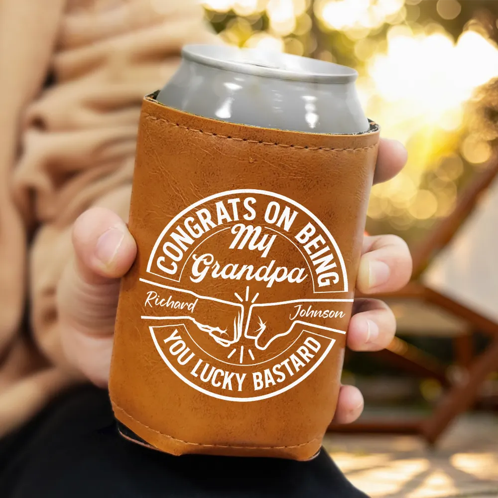 Congrats On Being My Brother Dad Grandpa - Personalized Leather Can Cooler