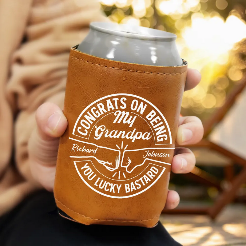 Congrats On Being My Brother Dad Grandpa - Personalized Leather Can Cooler