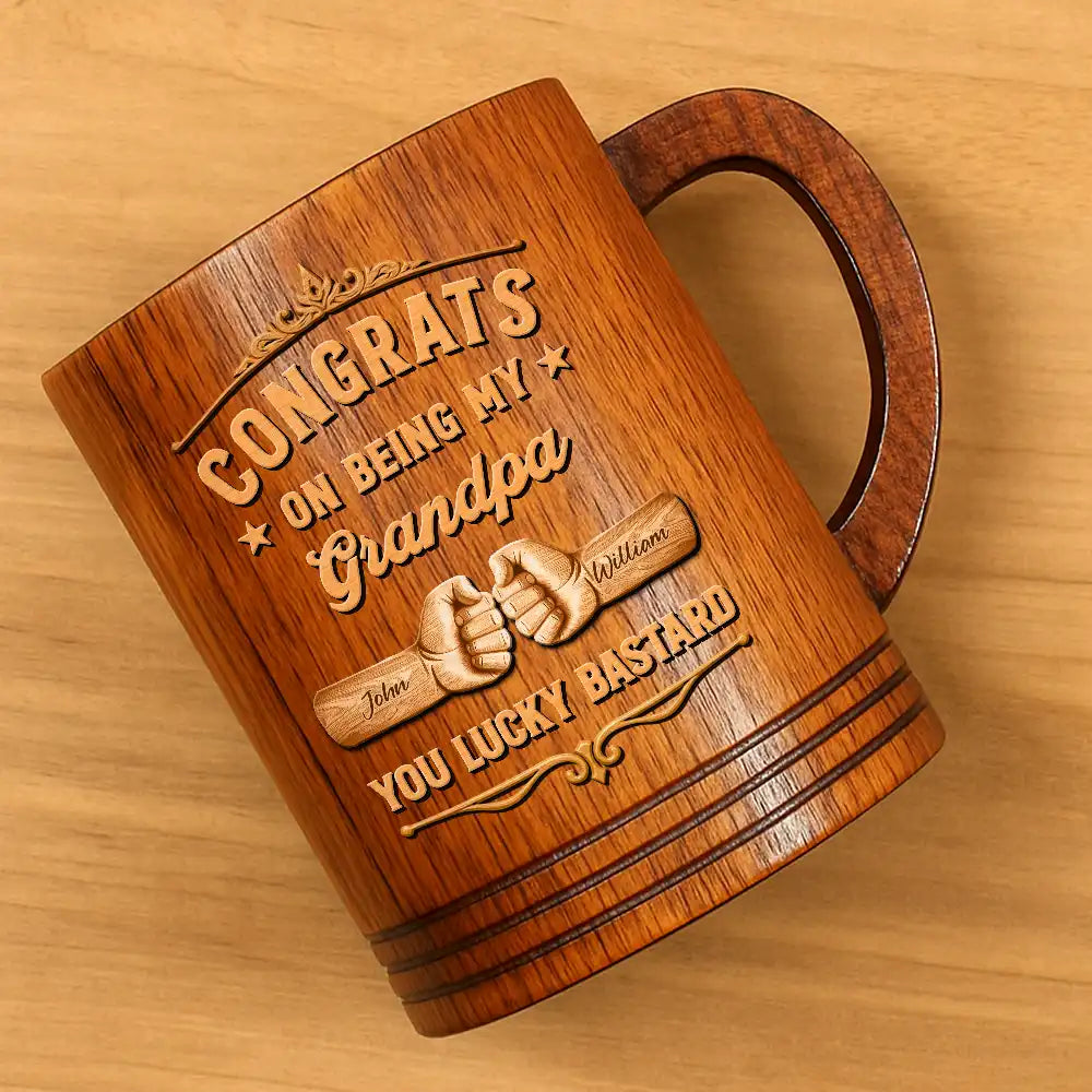 Gift For Brothers, Gift For Bestie, Happy - Congrats On Being My Brother Wood Carving Hand Punch - Personalized Wooden Mug